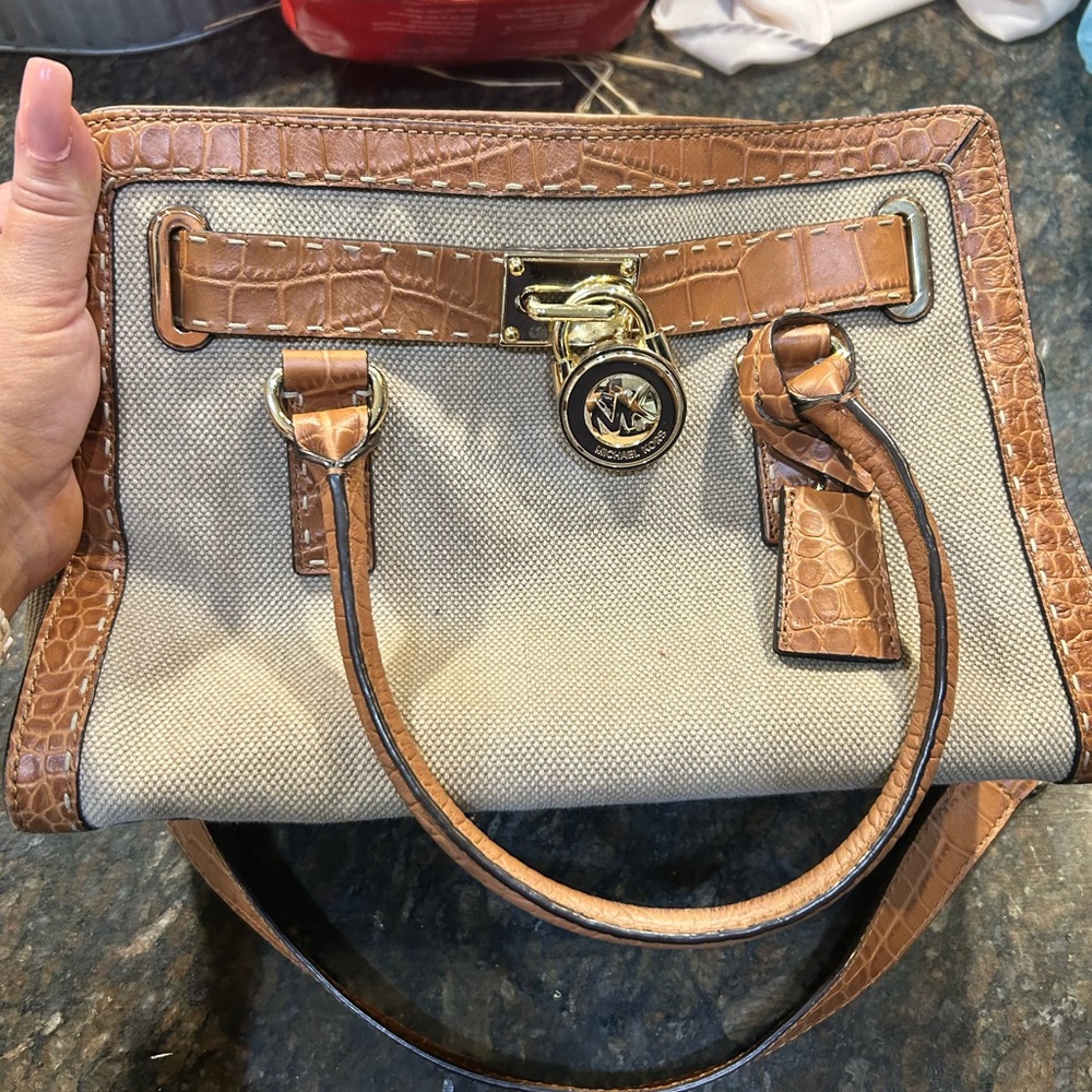 Michael Kors Satchel with burlap and leather design